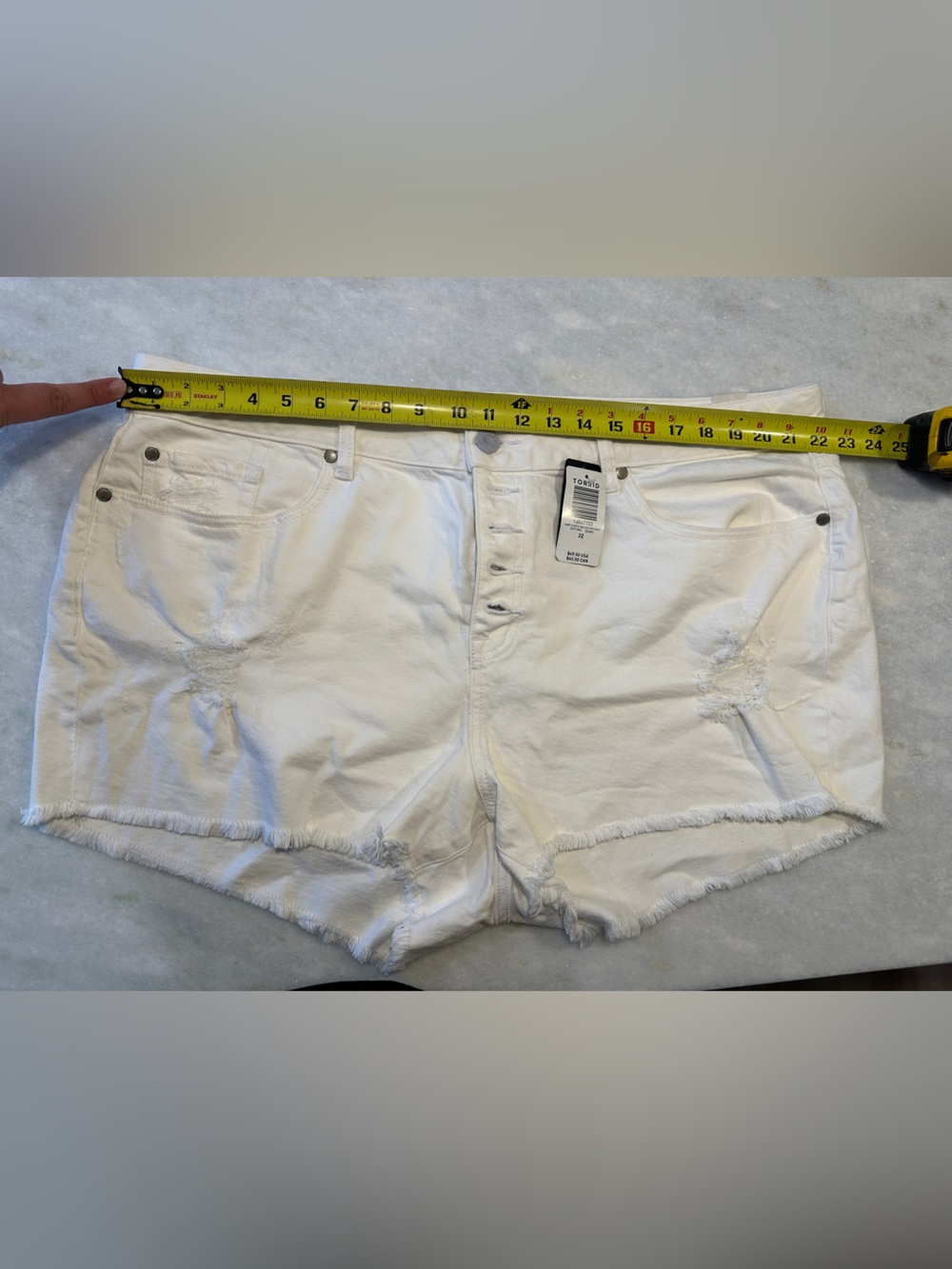 Torrid 22 - White Distressed High-Rise Denim Shorts - Picture 4 of 10